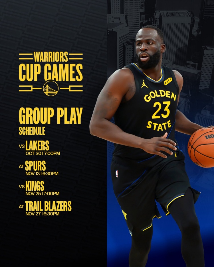 勇士NBA杯小组赛赛程公布 首战即主场对湖人