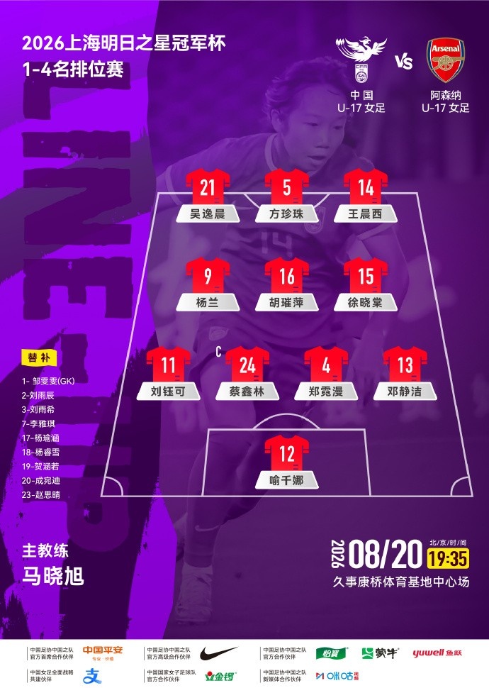 明日之星冠军杯 中国U-17女足公布首发迎阿森纳